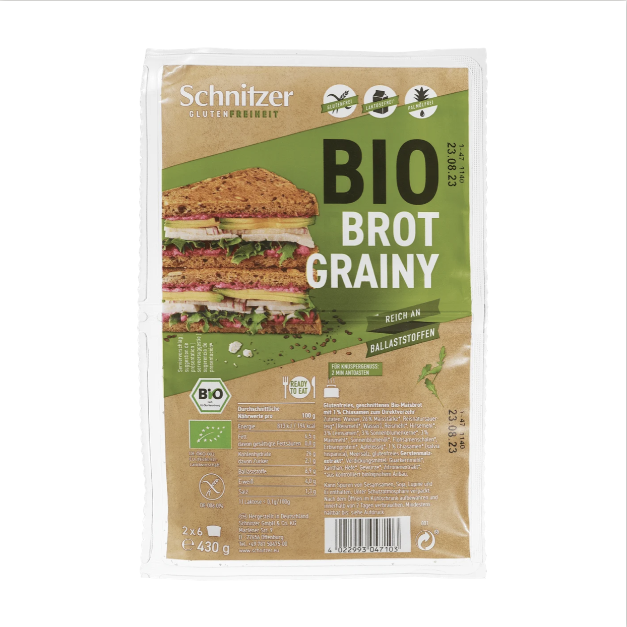 Bio brezglutenski kruh s semeni Bread 'n Toast Grainy, 430 g